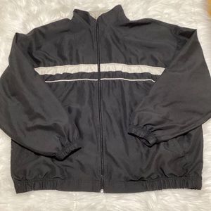 Men’s Black MockNeck Full Zip Long Sleeve Beige Stripe Jacket Windbreaker